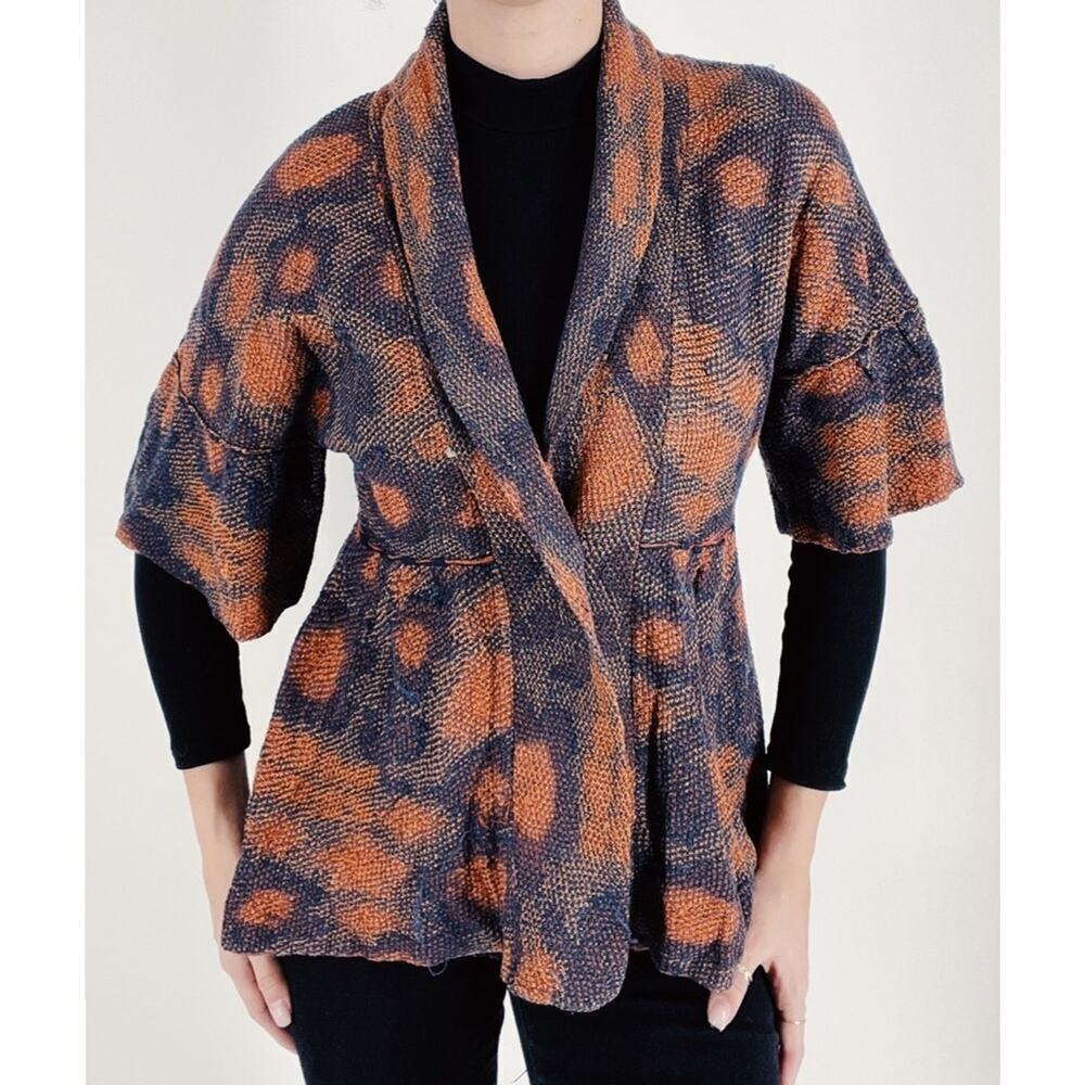 Axcess Multicolor Burnt Orange Short Sleeve Knit Cardigan Size Small